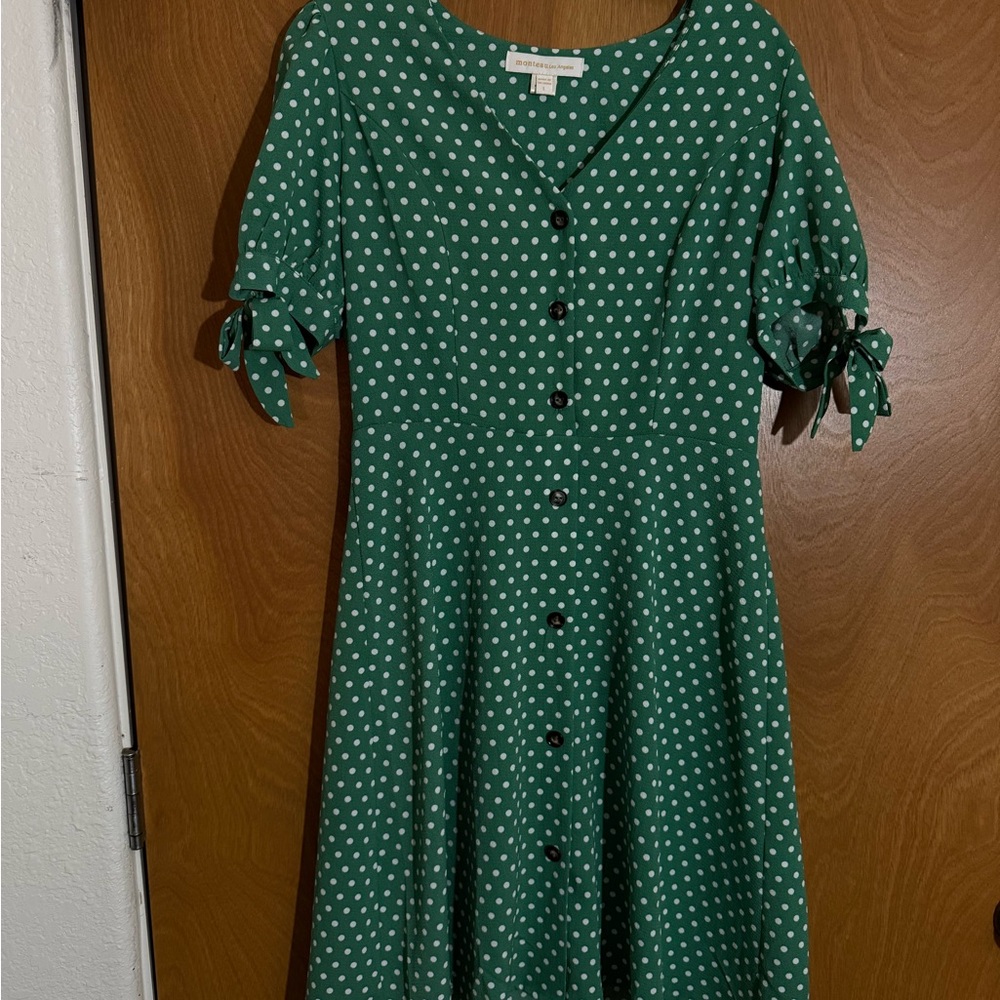 Green Polka Dot Dress with Buttons